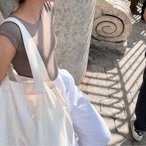 White linen cargo pants